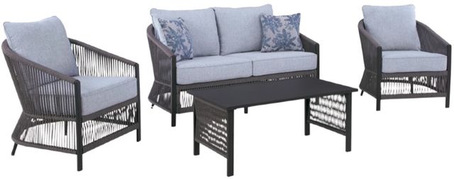 Signature Design by Ashley® Bodega Island 4-Piece Black/Gray Aluminum/Fabric Outdoor Conversation Set-0