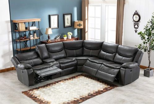 Milton Greens Stars 6-Piece Gray Faux Leather Modular Power Recliner Sectional -2