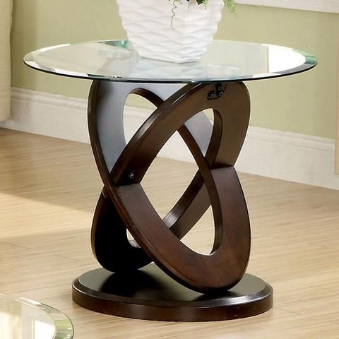 Furniture of America® Atwood II Glass Top End Table with Dark Walnut Base-2