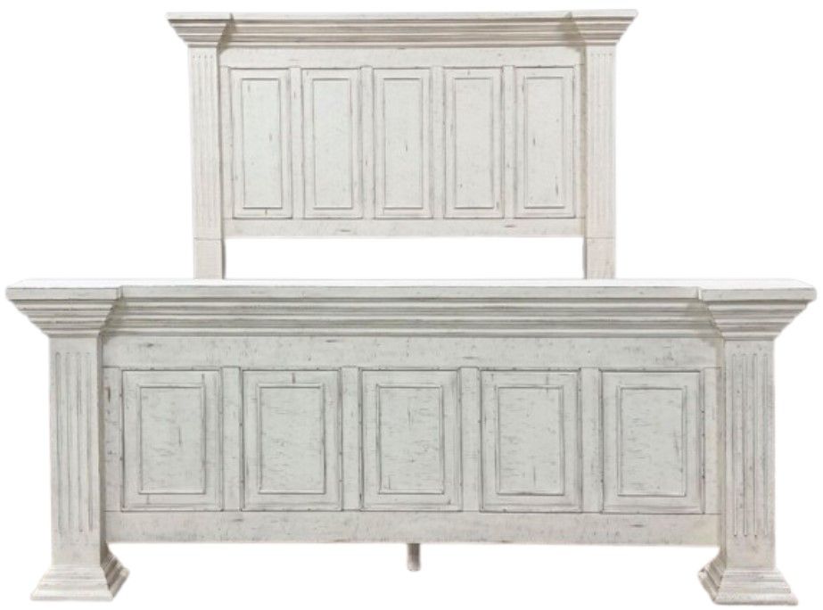 Elements International Heather Rustic White King Panel Bed