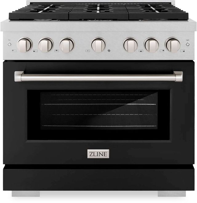 ZLINE Paramount 36" Satin Stainless Steel Pro Style Dual Fuel Range with Black Matte Door-0