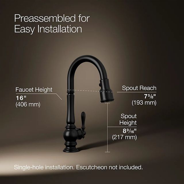 KOHLER® Artifacts® Matte Black Kitchen Sink Faucet with Unique Three-Function Sprayhead-2