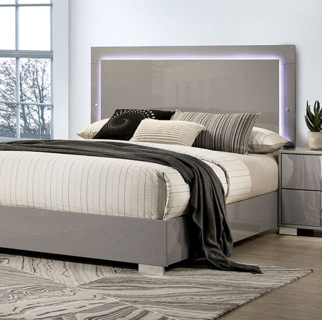 Furniture of America® Sinistra Light Taupe Eastern King Panel Bed-1