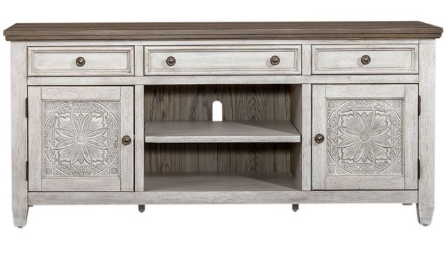 Liberty Furniture Heartland Antique White/Tobacco 66" Tile TV Console-2