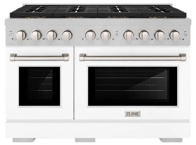 ZLINE Paramount 48" 6.7 Cu. Ft. Satin Stainless Steel Gas Range with 8 Burner DuoPro™ Cooktop and Convection Gas Oven with White Matte Door-0
