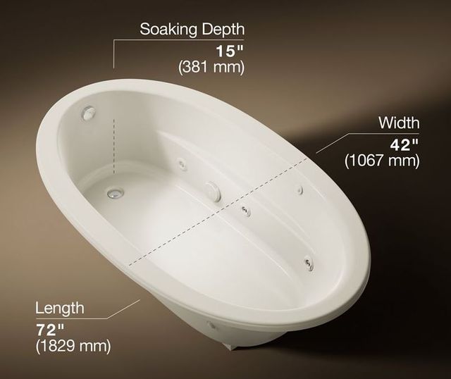 KOHLER® Sunward® Biscuit 72" x 42" Drop-In/ Undermount Heated Whirlpool Bath-2