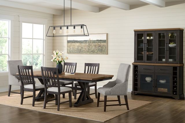 Elements International Montrose Espresso/Light Gray Upholstered Dining Host Chair-1