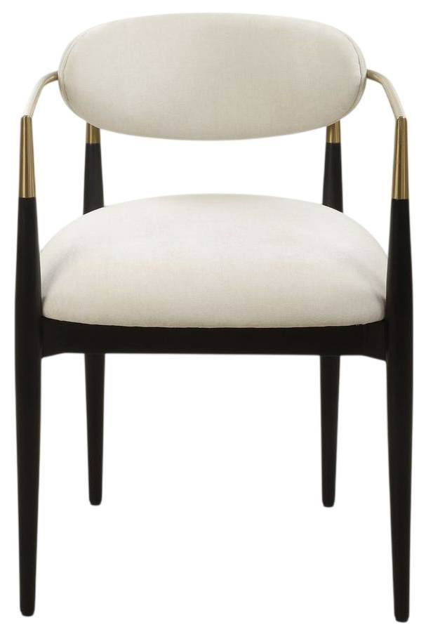Uttermost® Moxie Matte Black/Off-White Dining Arm Chair with Brushed Brass Accent-3