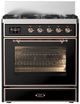 Ilve® Majestic III 30" Glossy Black Pro Style Dual Fuel Liquid Propane Range with Triple Glass Door and Copper Trim-0