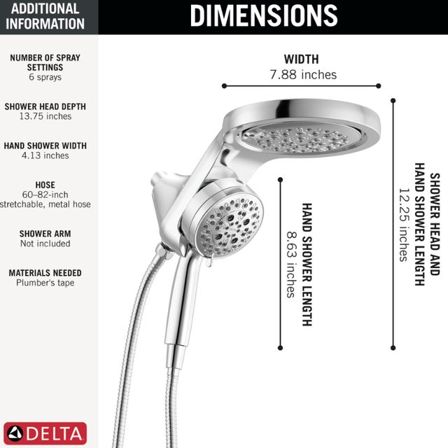 Delta Universal Showering Lumicoat® Chrome 2.5 GPM 6-Setting HydroRain® with ProClean®-2