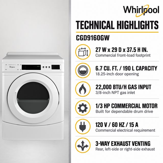 Whirlpool Commercial 6.7 Cu. Ft. Non-Vend Gas Front-Load Dryer - White-4
