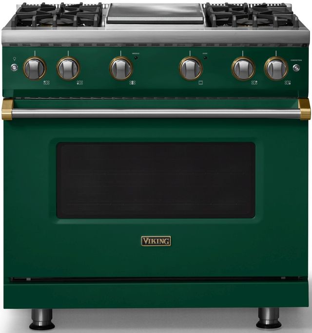 Viking® 5 Series 36" Ivy Pro Style Gas (NG) Range with Brushed Brass Trim-0
