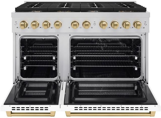 ZLINE Autograph Edition Paramount 48" Stainless Steel Pro Style Dual Fuel Range with White Matte Door and Champagne Bronze Accents-1