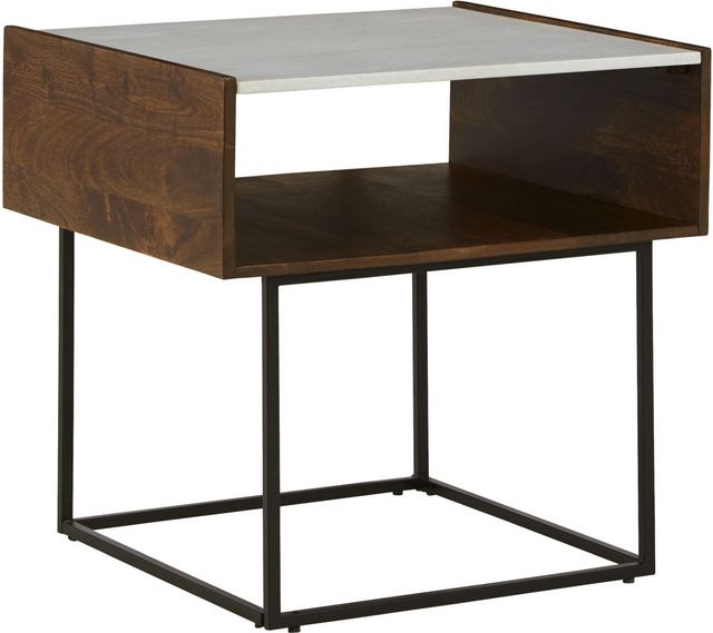 Signature Design by Ashley® Rusitori White Top Brown End Table with Black Base-0