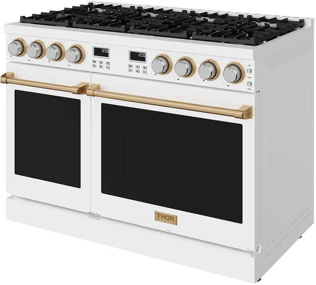 Thor Kitchen A Series 48" White Matte Pro Style Gas Range with Bronze Hardware-4