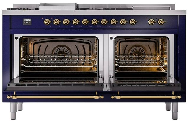 Ilve® Nostalgie II Series 60" Midnight Blue Pro Style Dual Fuel Range-3