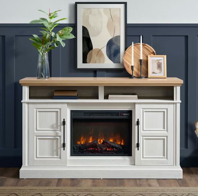 Elements International Villa Natural/White Console with Fireplace Insert-1