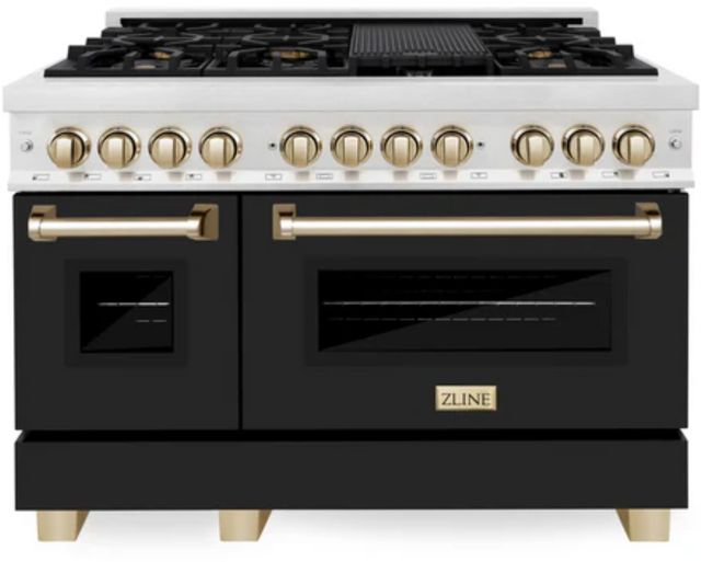 ZLINE Autograph Edition 48" Satin Stainless Steel Pro Style Dual Fuel Range with Black Matte Door