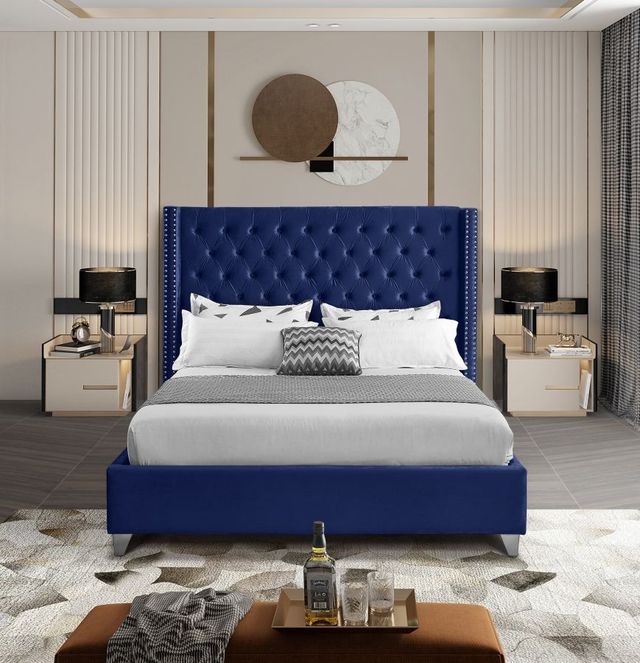 Meridian Furniture Aiden Navy Velvet Full Bed-2