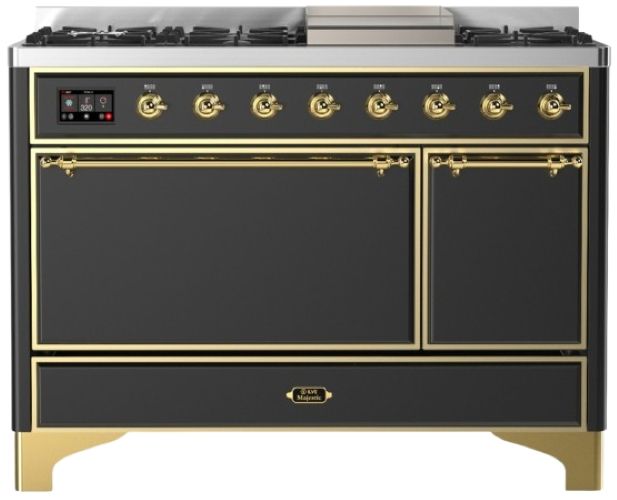 Ilve® Majestic III 48" Graphite Matte Pro Style Dual Fuel Liquid Propane Range with Solid Door and Brass Trim-0