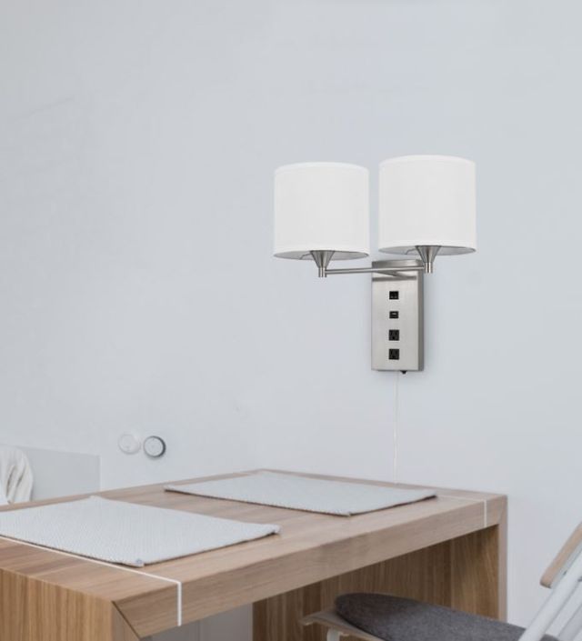 Cal® Lighting & Accessories Reedsport Brushed Steel/White Wall Lamp-2