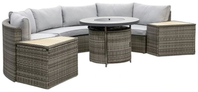 Furniture of America® Barbuda 6-Piece Gray/Natural Fabric/Polyrattan/Steel Outdoor Conversation Set-0