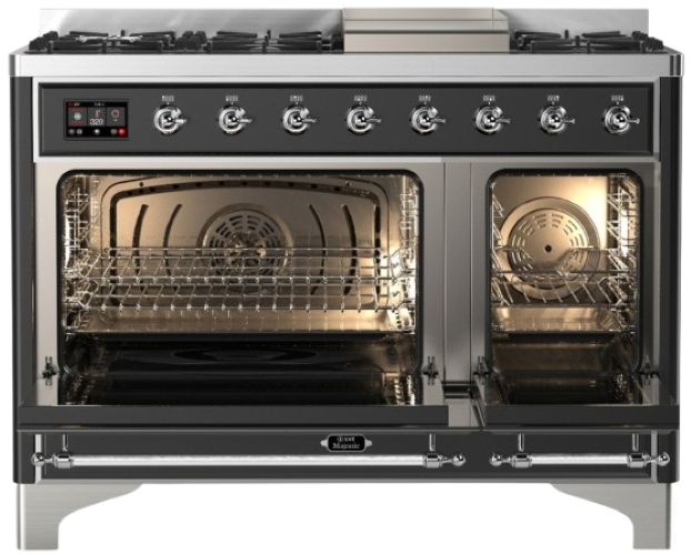 Ilve® Majestic III 48" Graphite Matte Pro Style Dual Fuel Natural Gas Range with Solid Door and Chrome Trim-1