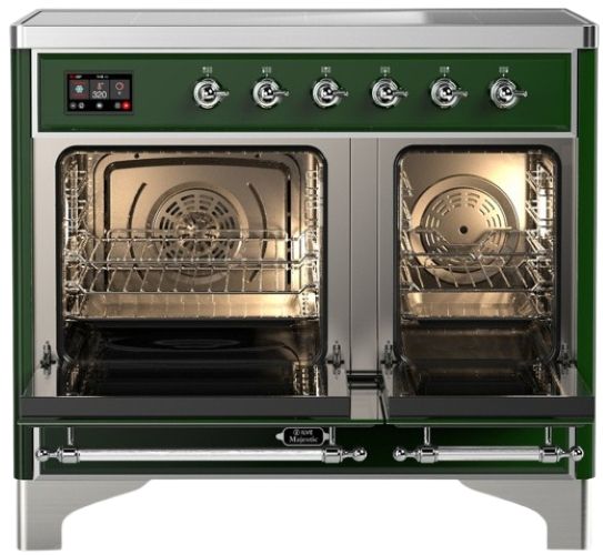 Ilve® Majestic III 40" Emerald Green Pro Style Induction Range with Triple Glass Door and Chrome Trim-1