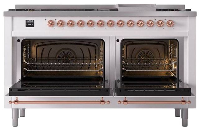 Ilve® Nostalgie II Noblesse 60'' White Pro Style Dual Fuel Range with Copper Trim-2