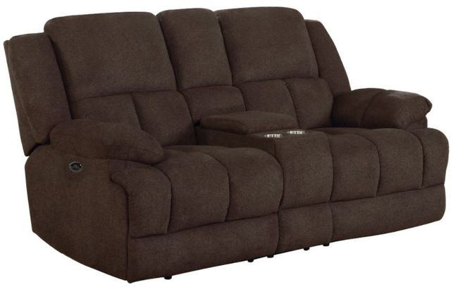 Coaster® Waterbury Brown Power Reclining Upholstered Loveseat with Console-0