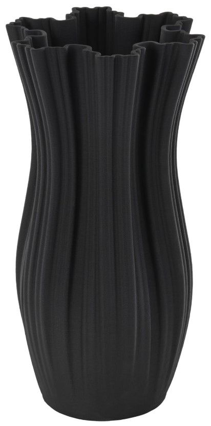 Deco Marche Black Abstract Ribbed Tulip Inspired Vase with Floral Shaped Rim-0