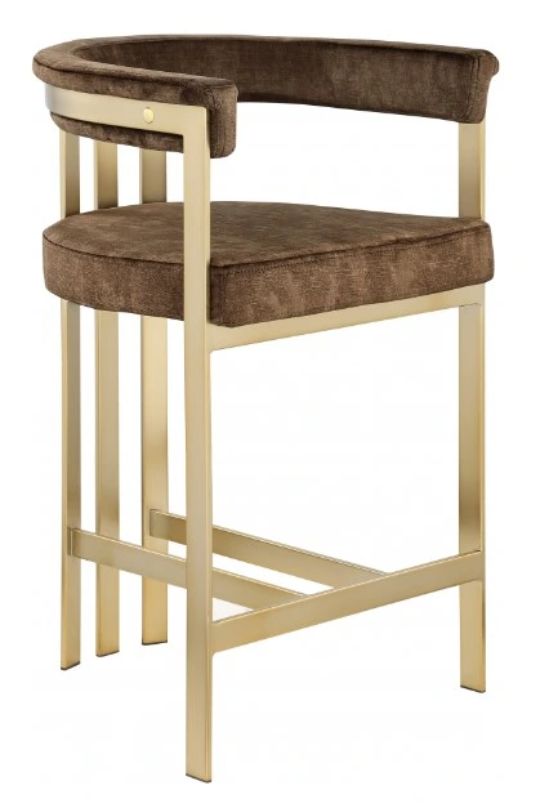 Meridian Furniture Marcello Brown/Brushed Brass Counter Stool-0