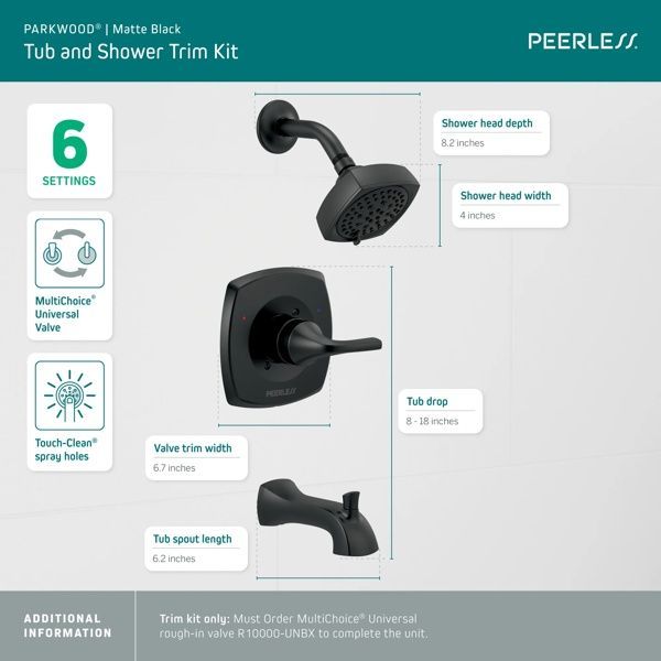 Peerless Parkwood® Matte Black Tub Shower Trim Kit-1