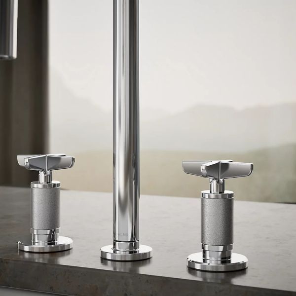 KOHLER® Billet® Polished Chrome Kitchen Sink Faucet with 2-Function Sprayhead and Cross Handles-4