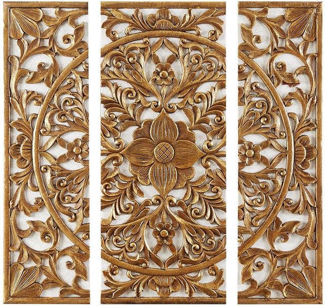 Olliix by Madison Park Gold Set of 3 Piece Gold Medallion 3D Design Canvas-0