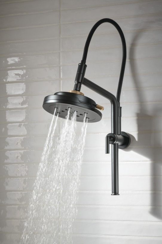 Brizo Litze® Matte Black/Brilliance® Luxe Gold® 8” H2Okinetic® Round Multi-Function Wall Mount Showerhead-1