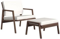 Flexsteel® Nova 2-Piece Dark Brown/Ivory Canvas/Sunbrella Outdoor Chair and Ottoman Set