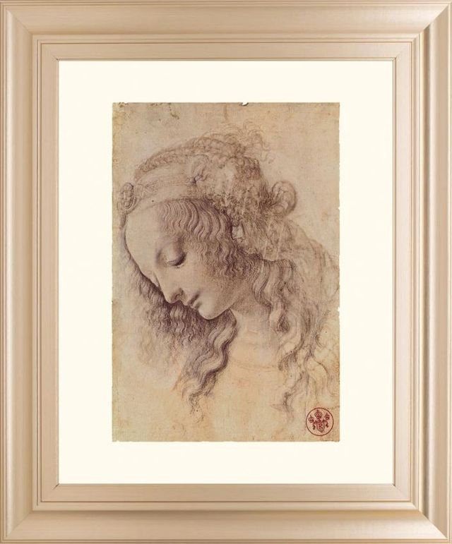 Classy Art Beige Testa Di Donna Di Profilo by Leonardo Da Vinci Wall Art-0
