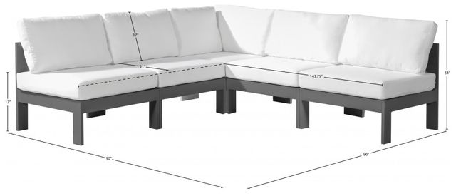 Meridian Furniture Nizuc 5-Piece Dark Gray/White Aluminum/Fabric Outdoor Patio Modular Sectional -2