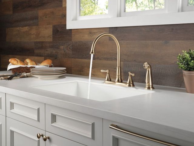 Delta Cassidy® Champagne Bronze 2-Handle Kitchen Faucet with Spray-2