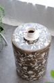 A & B Home Brown/White Cylinder Hand Painted Stool-5