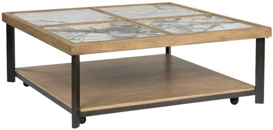 Signature Design by Ashley® Montia Stone Top Cocktail Table with Black Base