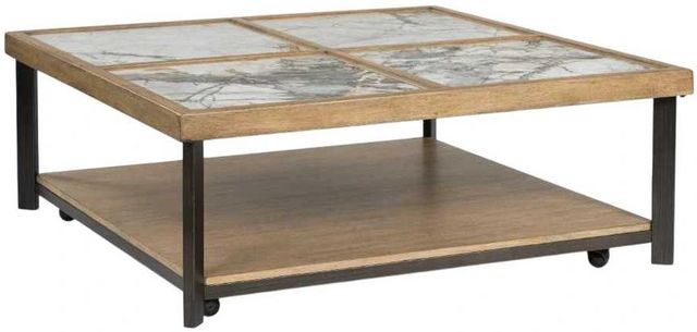 Signature Design by Ashley® Montia Stone Top Cocktail Table with Black Base