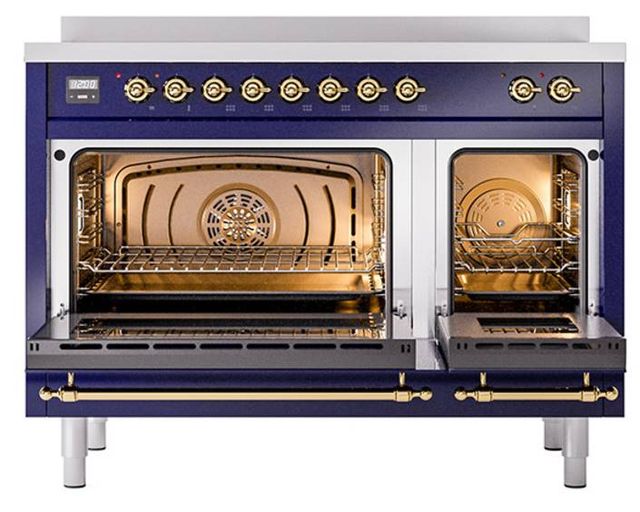 Ilve® Nostalgie II Noblesse 48'' Midnight Blue Pro Style Induction Range with Brass Trim-2