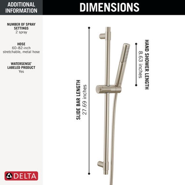 Delta Universal Showering Components Lumicoat® Stainless 2-Setting Hand Shower with ProClean™ Spray and Slide Bar-3