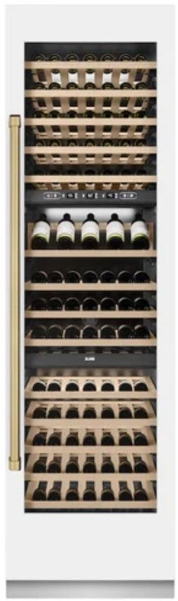 ZLINE Autograph Edition 24" 12.4 Cu. Ft. Triple Zone 100 Bottle Column Wine Cooler in White Matte and Champagne Bronze Accents-3