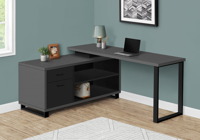 Monarch Specialties Inc. Black/Modern Grey L Shaped Computer Desk-3