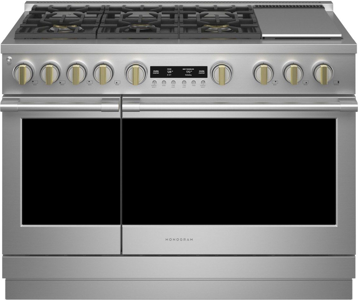 Monogram® Statement Collection 48" Stainless Steel Pro Style Slide In Dual Fuel Natural Gas Range