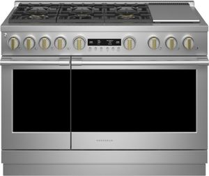 Front view of the Monogram® Statement Collection 48" Stainless Steel Slide In Dual Fuel Natural Gas Range