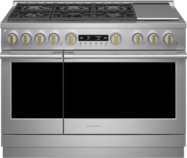 Monogram® Statement Collection 48" Stainless Steel Pro Style Slide In Dual Fuel Natural Gas Range-0